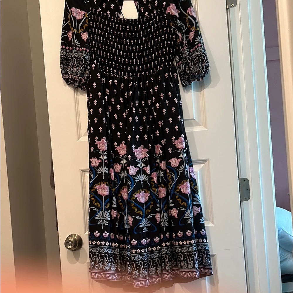 Anthropologie Black and Pink Floral Long Sleeve Dress